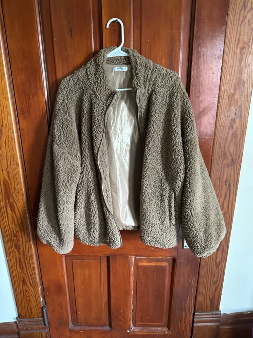 Women's Taupe Sherpa Teddy Jacket with Zip Closure